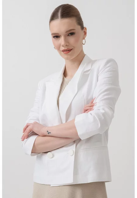 Сако с лен и памук - Бял