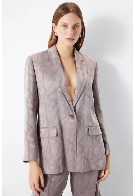 Сако с лиосел - джобове с капаче и принт - Сиво-кафяв