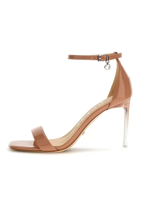 Сандали от еко кожа с лачен дизайн - Камел