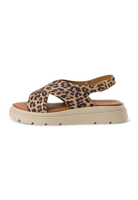 Сандали от кожа с косъм Leopard с отворена пета