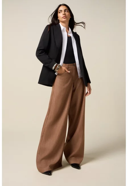 Широк официален панталон с лиосел - Карамел