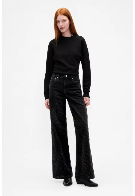 Широки дънки с висока талия - Черен