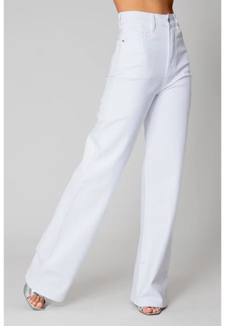 Широки еластични дънки от деним - бели - 15300 - Бял
