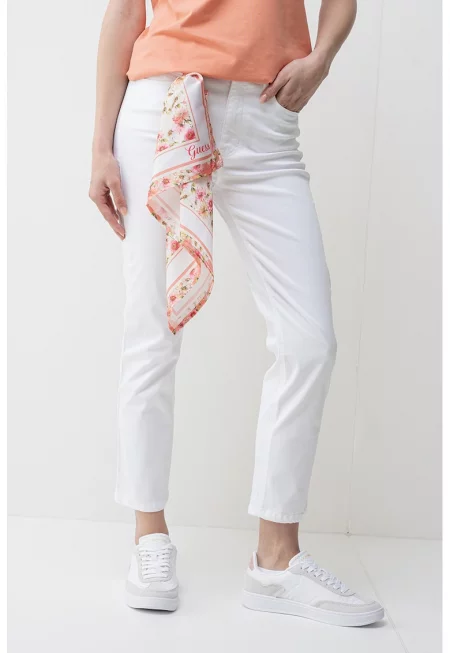 Скъсени дънки с шалче - Бял