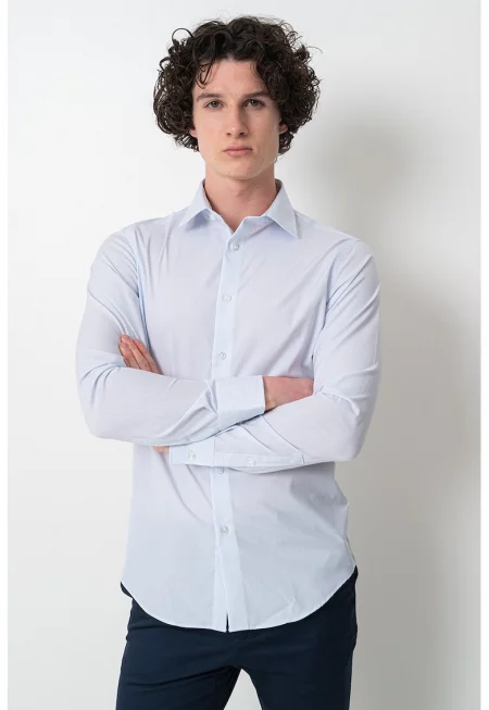 Слим риза на ситно каре - Бял/Син