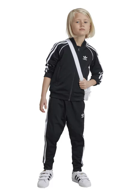 Спортен екип с цип и бродирано лого - Бял/Черен