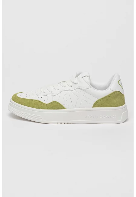 Спортни обувки от еко кожа с велур - Бял/Зелени аспержи