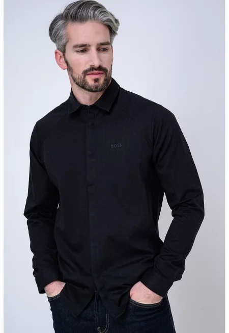 Стандартна риза с принт - Ултрамарин синьо/Черен