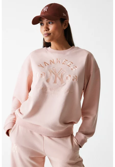 Суитшърт с паднали ръкави и лого - Бледо розово