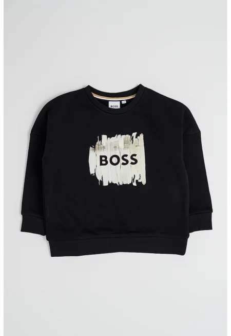 Суитшърт с памук с лого - Черен/Бежов