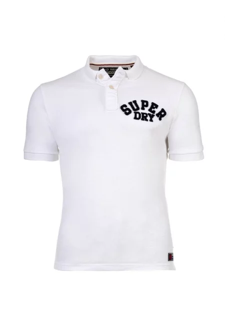 SUPERDRY - Тениска с яка и принт - Бял