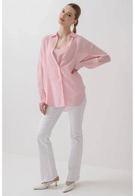 Свободна риза с паднали ръкави - Розово