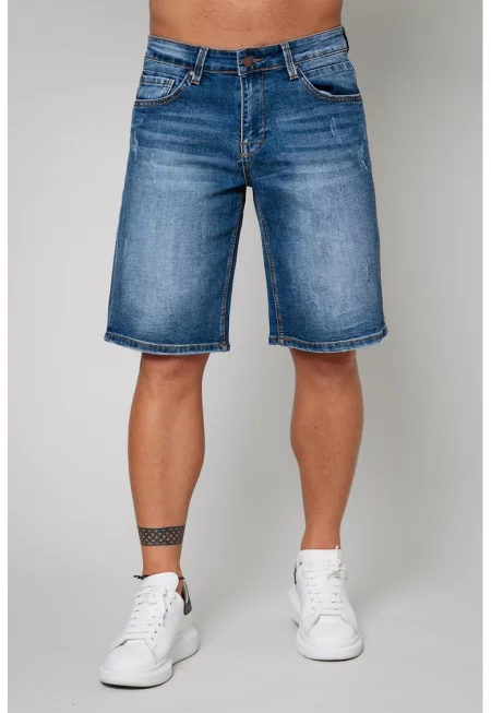 Свободни къси дънки със средна талия - Син