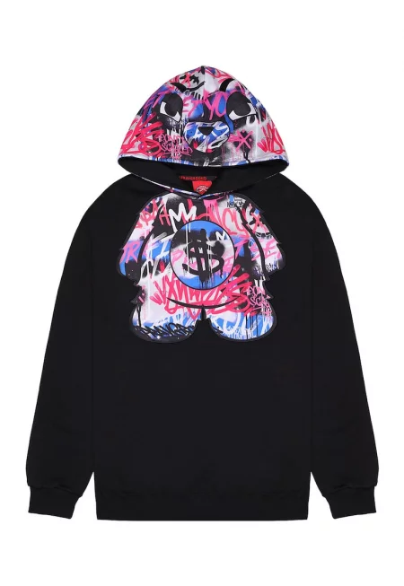 Свободно худи с графити - Черен/Лилав/Розово