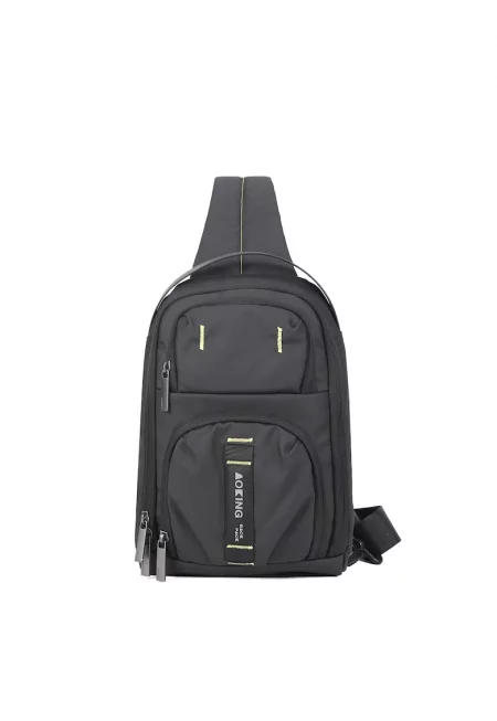 Унисекс чанта през рамо с външни джобове - Черен