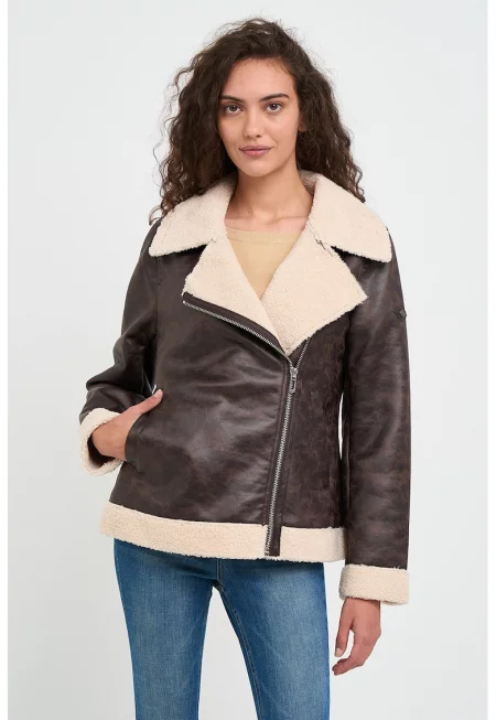 Ватирано яке от еко кожа - Тъмнокафяв