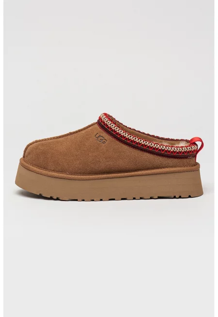 Велурено сабо Tazz с равна платформа - Бордо/Карамел/Светло бежово