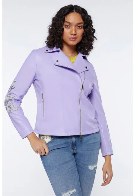 Яке от еко кожа с флорална бродерия