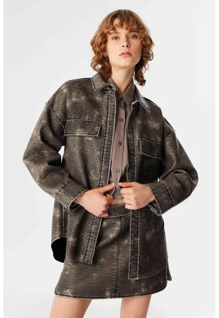 Яке с хоризонтален меланж и паднали ръкави - Избеляло черно