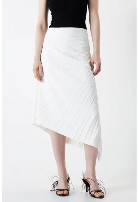 Асиметрична пола с басти - Бял