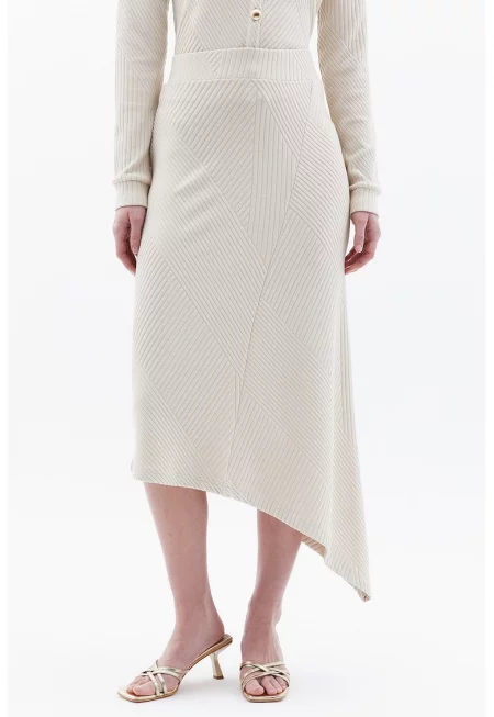 Асиметрична рипсена миди пола - Мръснобял