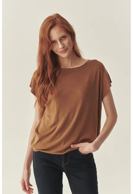 Блуза с лиосел - Светлокафяв