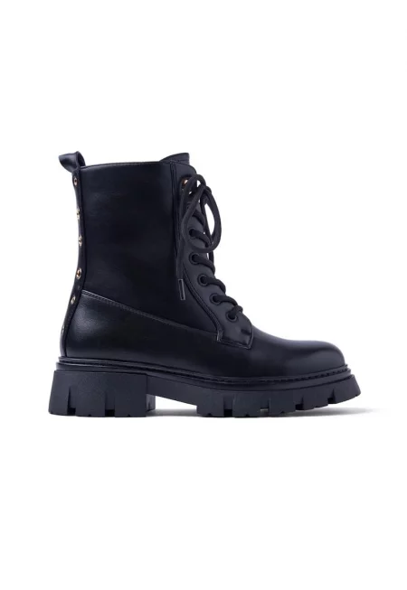 Боти от еко кожа с метални отвори - Черен