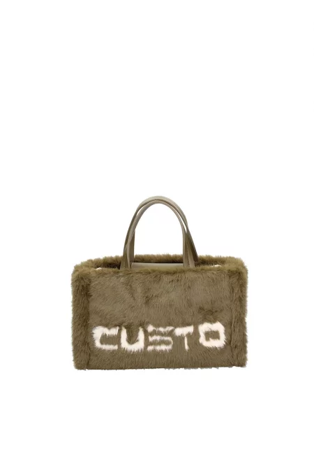 Чанта tote от еко пух с лого - Тъмнозелен