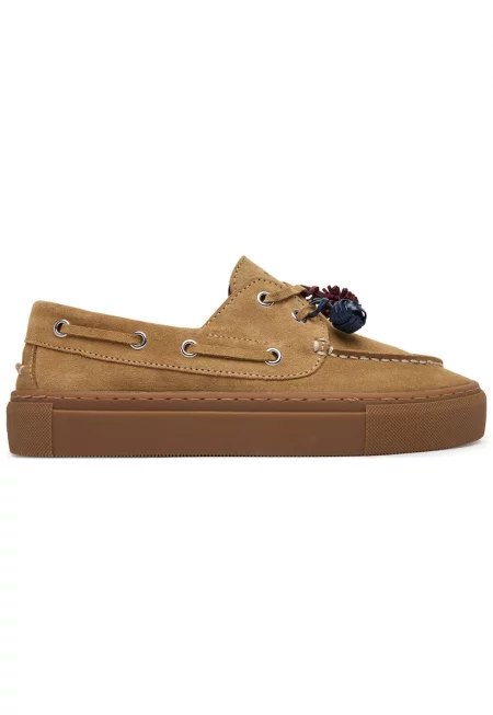 D A T E - дамски обувки тип boat shoes от велур с връзки - заоблен връх и дебела гумена подметка - кафяви - Кафяв