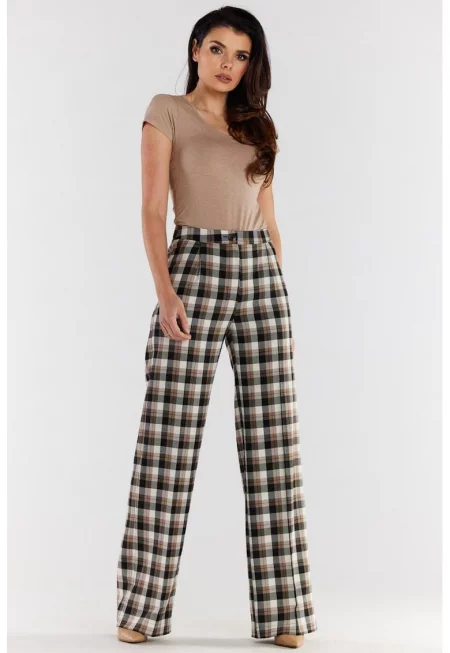 Дълъг панталон - Елегантен - Кариран - A493 - Кафяв