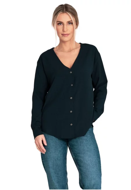 Дамска блуза  лятна - V-образно деколте - тъмносиня - полиестер - еластан