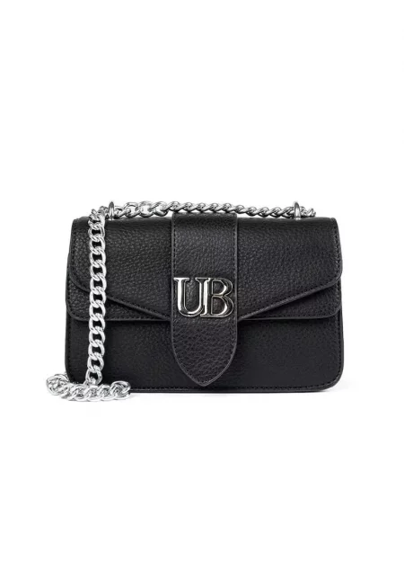 Дамска чанта  модел Crossbody - черна - със сребърна верижка - практични размери.