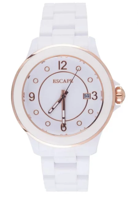 Дамски часовник  ECP10762 - 40 мм - бяла пластмасова каишка - водоустойчив 5 ATM