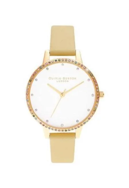 Дамски часовник -  Неръждаема стомана/Кожа - Кварцов - 34мм - Златист/Бял