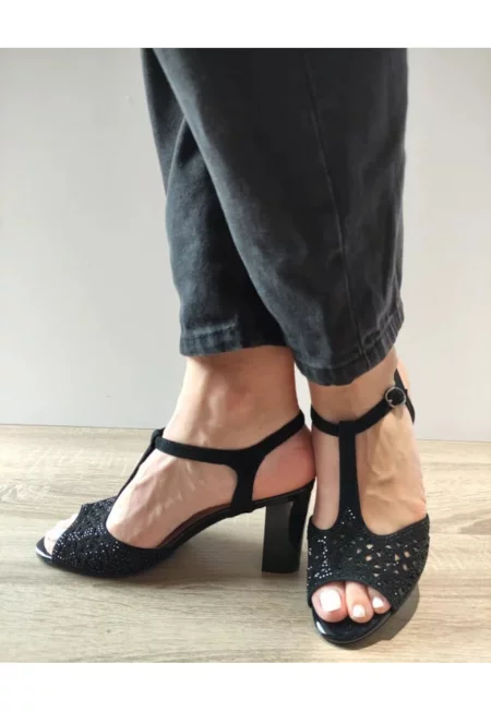 Дамски сандали  60039A 01-I - Елегантни - черни велур - Черен