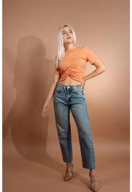 Дънки Fiinley стил Mom с незавършен подгъв