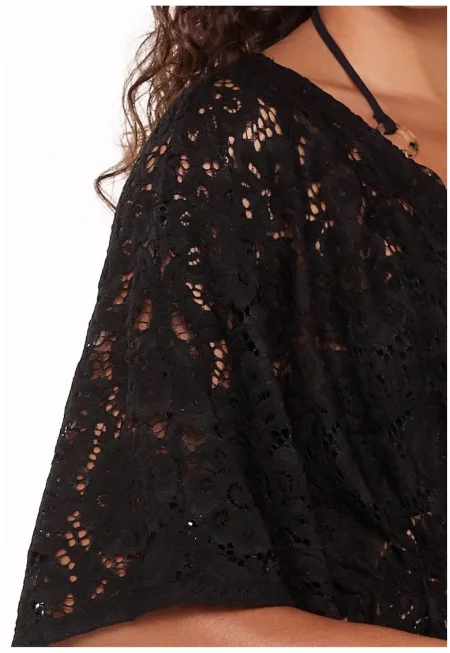 Дантелено кимоно 31473 с връзка - Черен