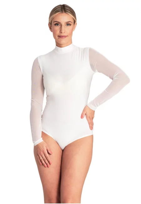 Елегантен боди  дълъг ръкав - екрю - вискоза и еластан