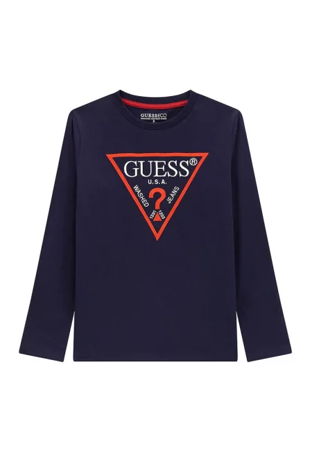 GUESS - Памучна блуза с лого