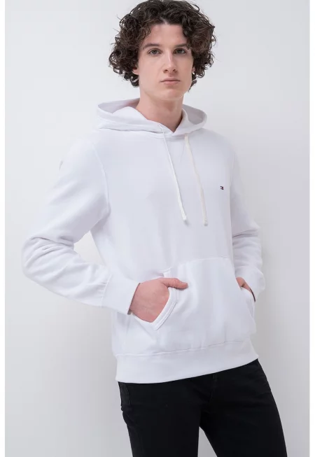 Худи с джоб кенгуру - Бял