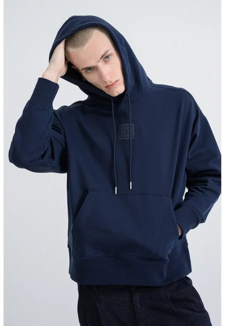 Худи с памук с джоб кенгуру - Ултрамарин синьо