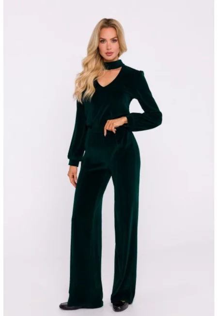 Кадифени панталони - разкроени -  Зелен - Зелен