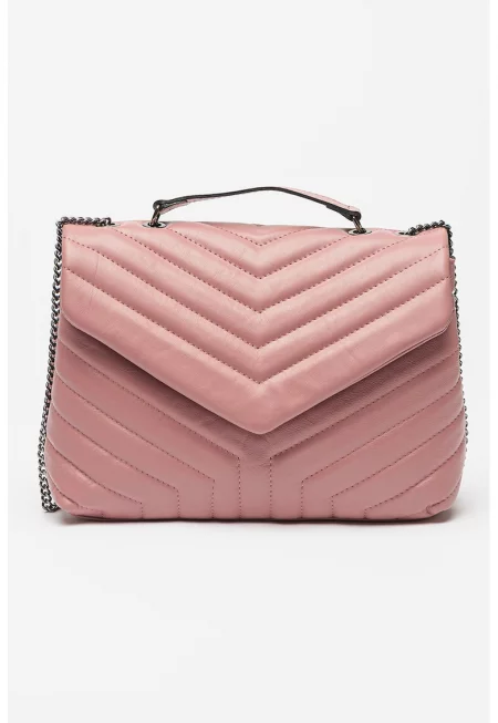 Капитонирана чанта с презрамка с верижка - Бледа лила