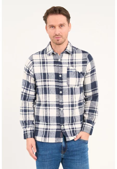 Карирана риза с дълги ръкави - Мръснобял/Тъмносин