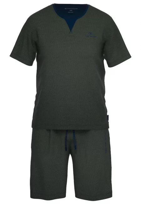 Къса пижама от пике - Зелен