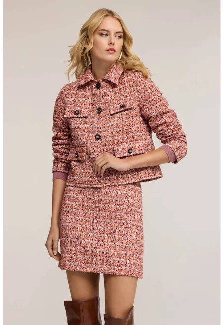 Късо сако от туид - Розов меланж/Праскова