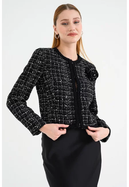 Късо сако с вълна Ablumi на каре - Бял/Черен