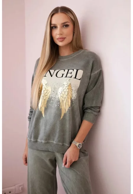 Комплект суичър с текстов принт и панталон - Един размер