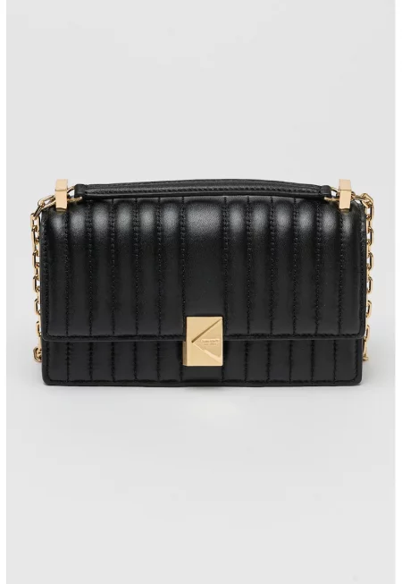 Кожена чанта през рамо с капитониран дизайн - Черен