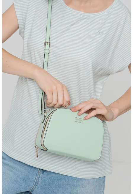 Кожена чанта през рамо Serena с две отделения - Светлозелен